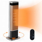 OmniRide Portable Space Heater for Indoor Use, 60°Oscillating Tower Heater with Thermostat, 12H Timer and Remote Control, 24 Inches, 1500W, Up to 99°F, Silver