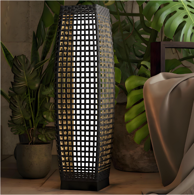 OmniRide Solar Powered Outdoor Floor Lamp - Waterproof Wicker Deck Lighting for Patio Garden Porch, Automatic Weather Resistant Solar Lantern, Easy Use No Wiring Needed