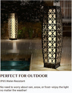 OmniRide Solar Powered Outdoor Floor Lamp - Automatic Woven Resin Wicker Garden Lantern, Waterproof Patio Lighting for Porch, Deck and Backyard Landscape Lighting (Large)