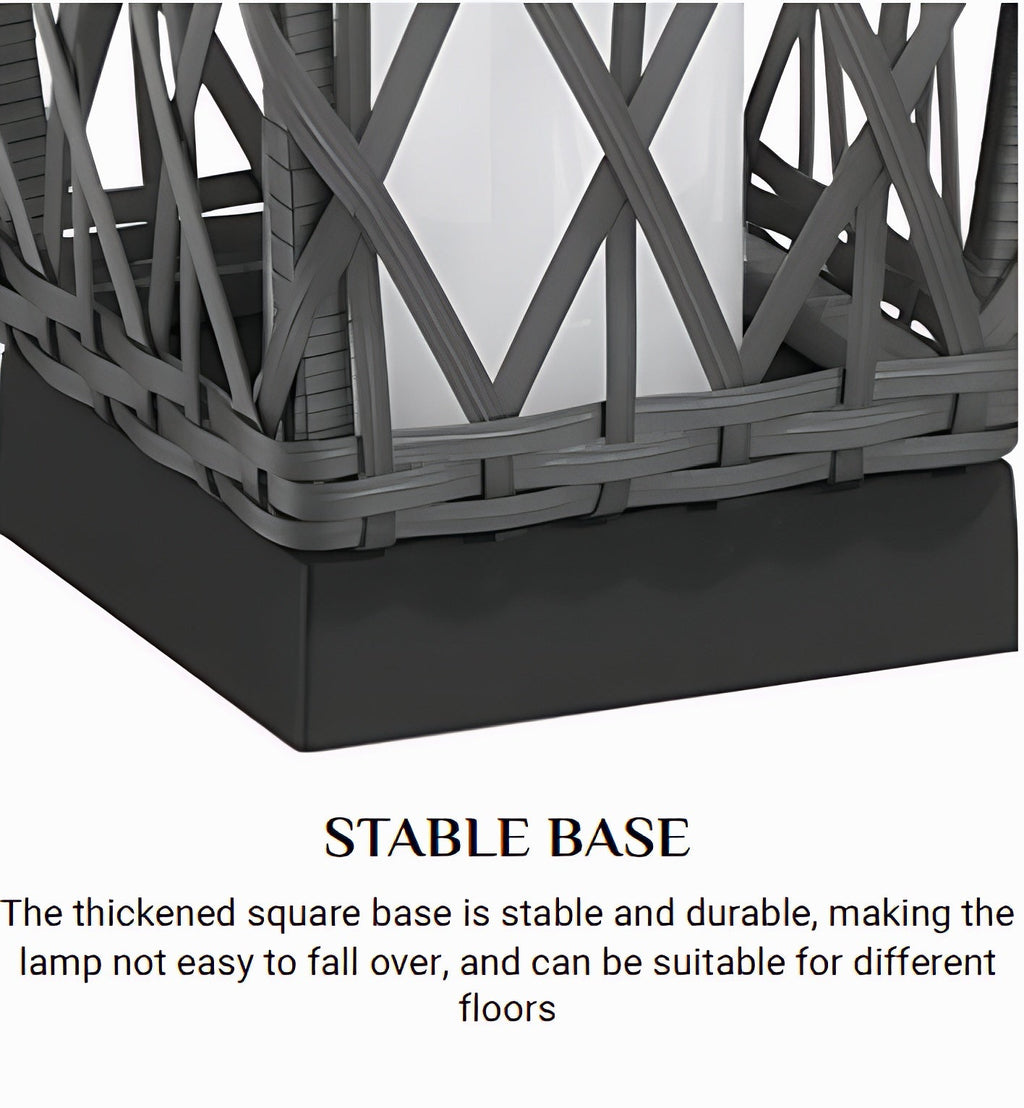 OmniRide Solar Powered Outdoor Floor Lamp - Automatic Woven Resin Wicker Garden Lantern, Waterproof Patio Lighting for Porch, Deck and Backyard Landscape Lighting (Large)