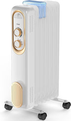 OmniRide Oil Filled Radiator, Electric Radiant Heaters for indoor use, Safe Lock, , Overheat & Tip-Over Protection, Adjustable Thermostat, Quiet, 1500W, 26" White