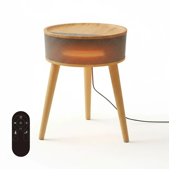 OmniRide Space Heater with Side Table, Ceramic 2-in-1 Indoor Heater with Remote, 1500W, Overheat & Tip-Over Protection, 1-12H Timer, LED Light for Home Office Bedroom Use, 23.6 Inch