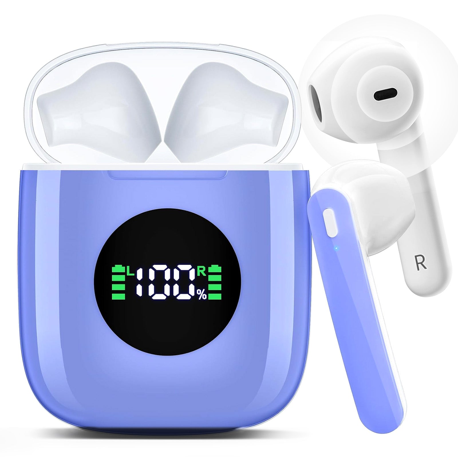 Wireless Headphones with 40Hrs Battery Life, Deep Bass, Wireless Charging Case, LED Display, Waterproof Mic - For Phone, Tablet, TV