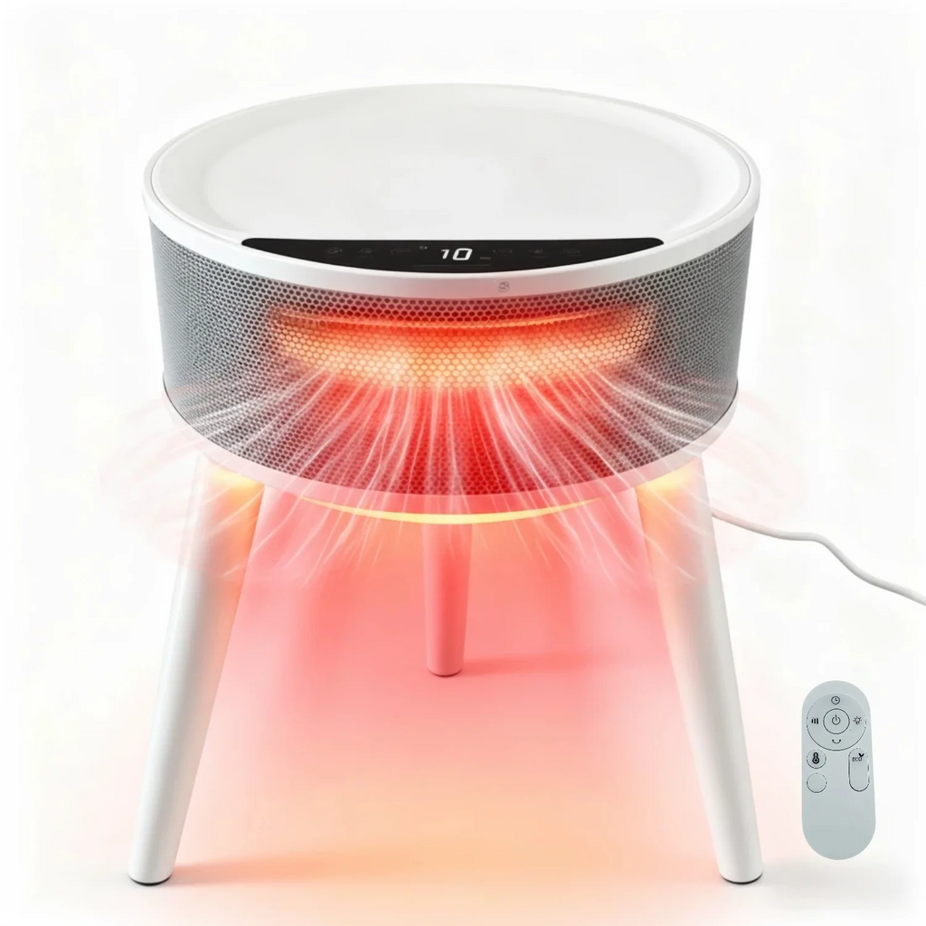 OmniRide Space Heater with Side Table, Ceramic 2-in-1 Indoor Heater with Remote, 1500W, Overheat & Tip-Over Protection, 1-12H Timer, LED Light for Home Office Bedroom Use, 23.6 Inch