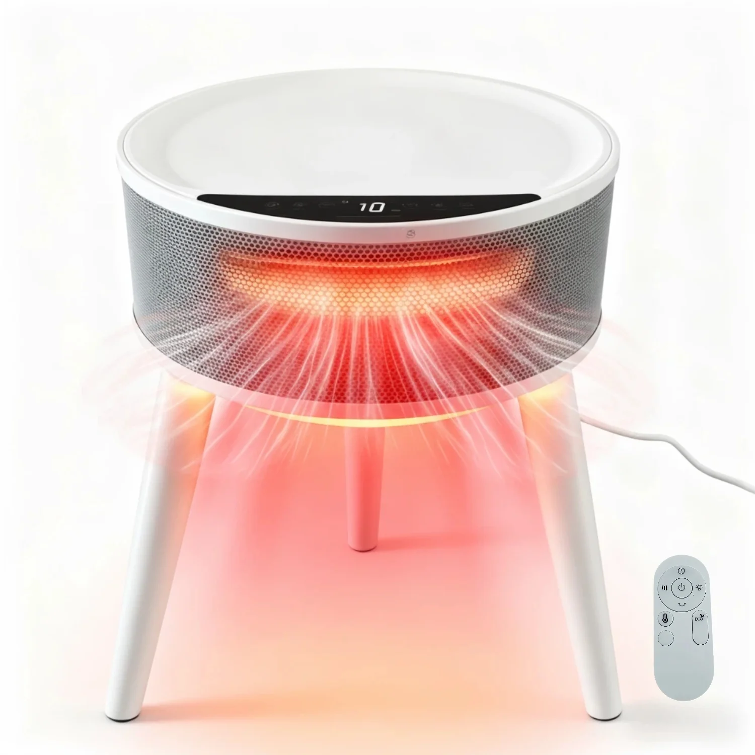 OmniRide Space Heater with Side Table, Ceramic 2-in-1 Indoor Heater with Remote, 1500W, Overheat & Tip-Over Protection, 1-12H Timer, LED Light for Home Office Bedroom Use, 23.6 Inch