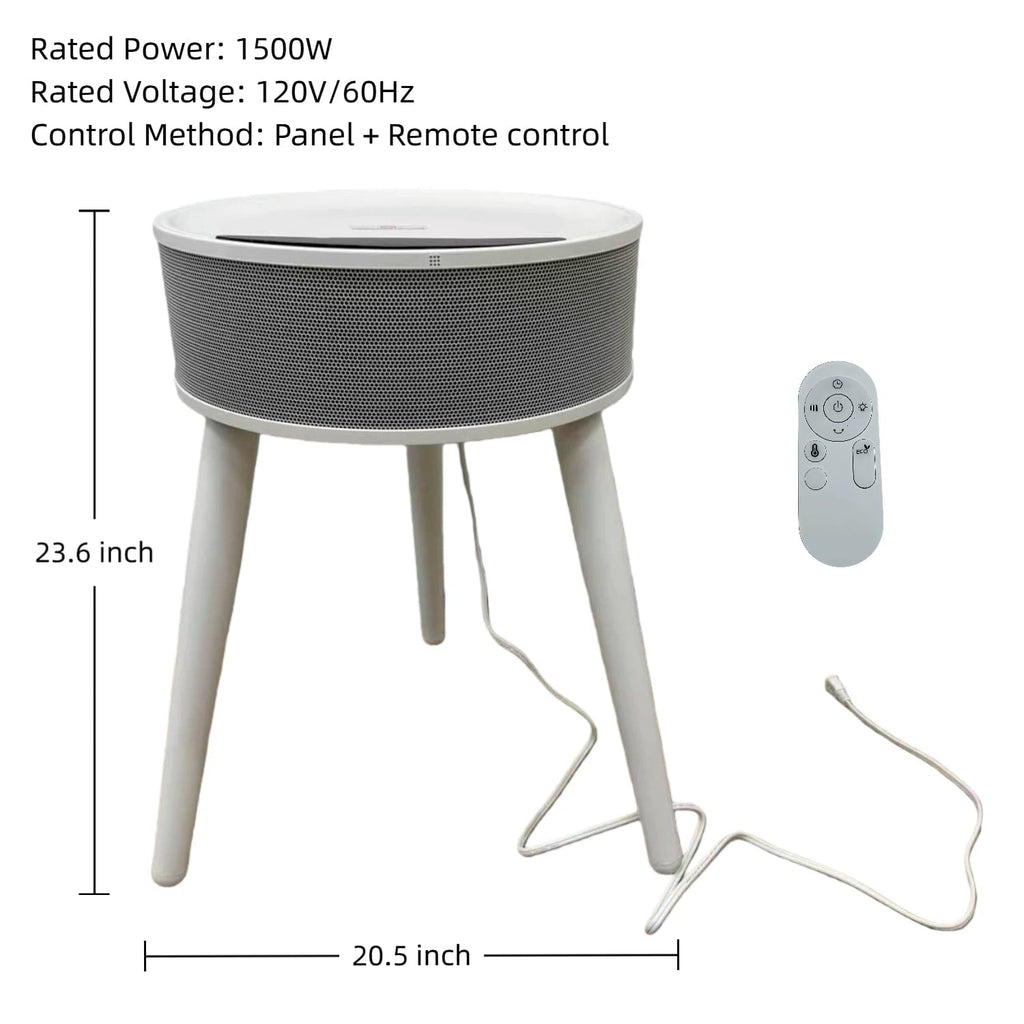 OmniRide Space Heater with Side Table, Ceramic 2-in-1 Indoor Heater with Remote, 1500W, Overheat & Tip-Over Protection, 1-12H Timer, LED Light for Home Office Bedroom Use, 23.6 Inch