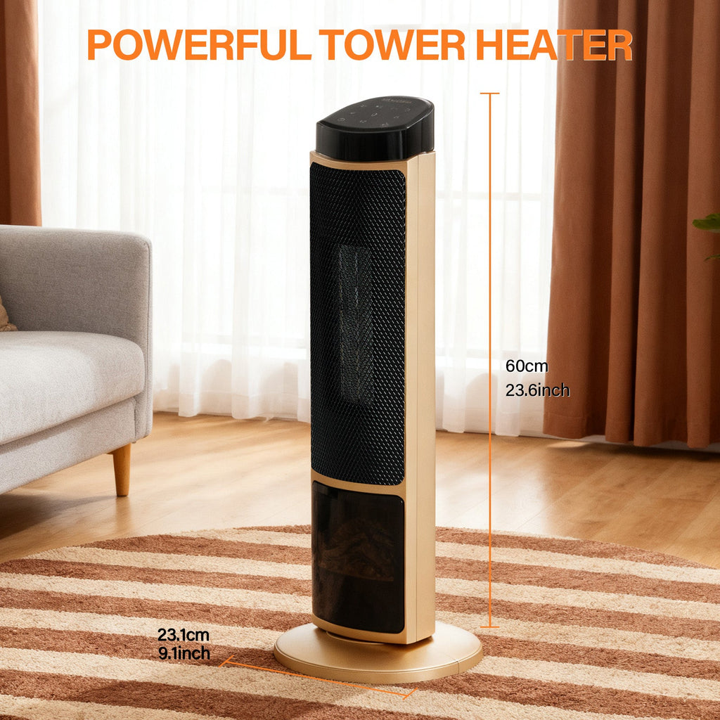 OmniRide Oscillating Space Heater with Remote, 70° Wide-Angle Heating, Quiet Portable Indoor Heater with Tip-Over Protection for Office & Home, Gold