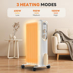 OmniRide Oil Filled Radiator, Electric Radiant Heaters for indoor use, Safe Lock, , Overheat & Tip-Over Protection, Adjustable Thermostat, Quiet, 1500W, 26" White