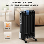 OmniRide Oil Filled Radiator, Electric Radiant Heaters for indoor use, Safe Lock, , Overheat & Tip-Over Protection, Adjustable Thermostat, Quiet, 1500W, 26" Black