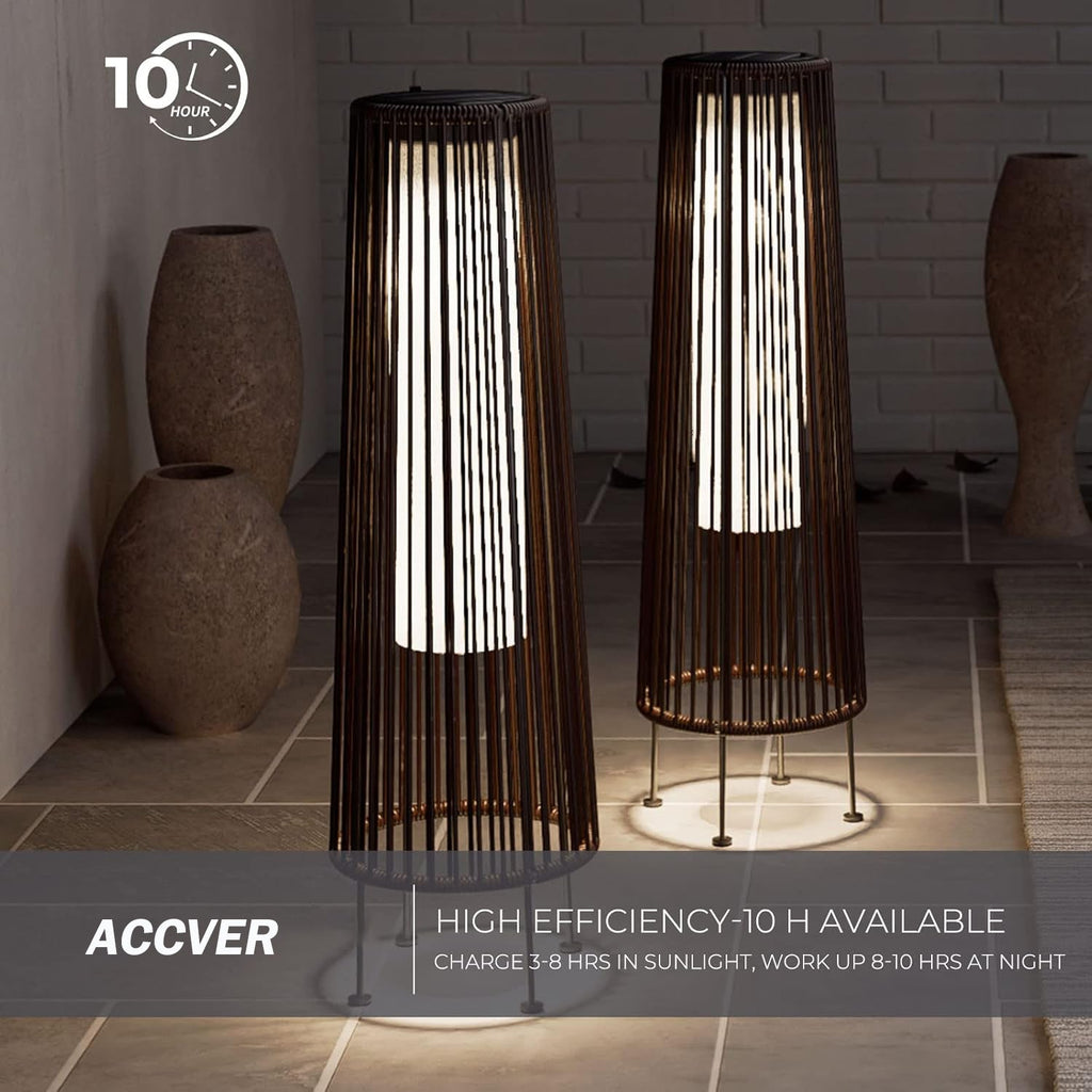 OmniRideOutdoor Floor Lamp 2-Pack, All-Weather Wicker Outdoor Solar Floor Lights, Waterproof, Dark Brown