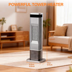 OmniRide Portable Space Heater for Indoor Use, 60°Oscillating Tower Heater with Thermostat, 12H Timer and Remote Control, 24 Inches, 1500W, Up to 99°F, Silver