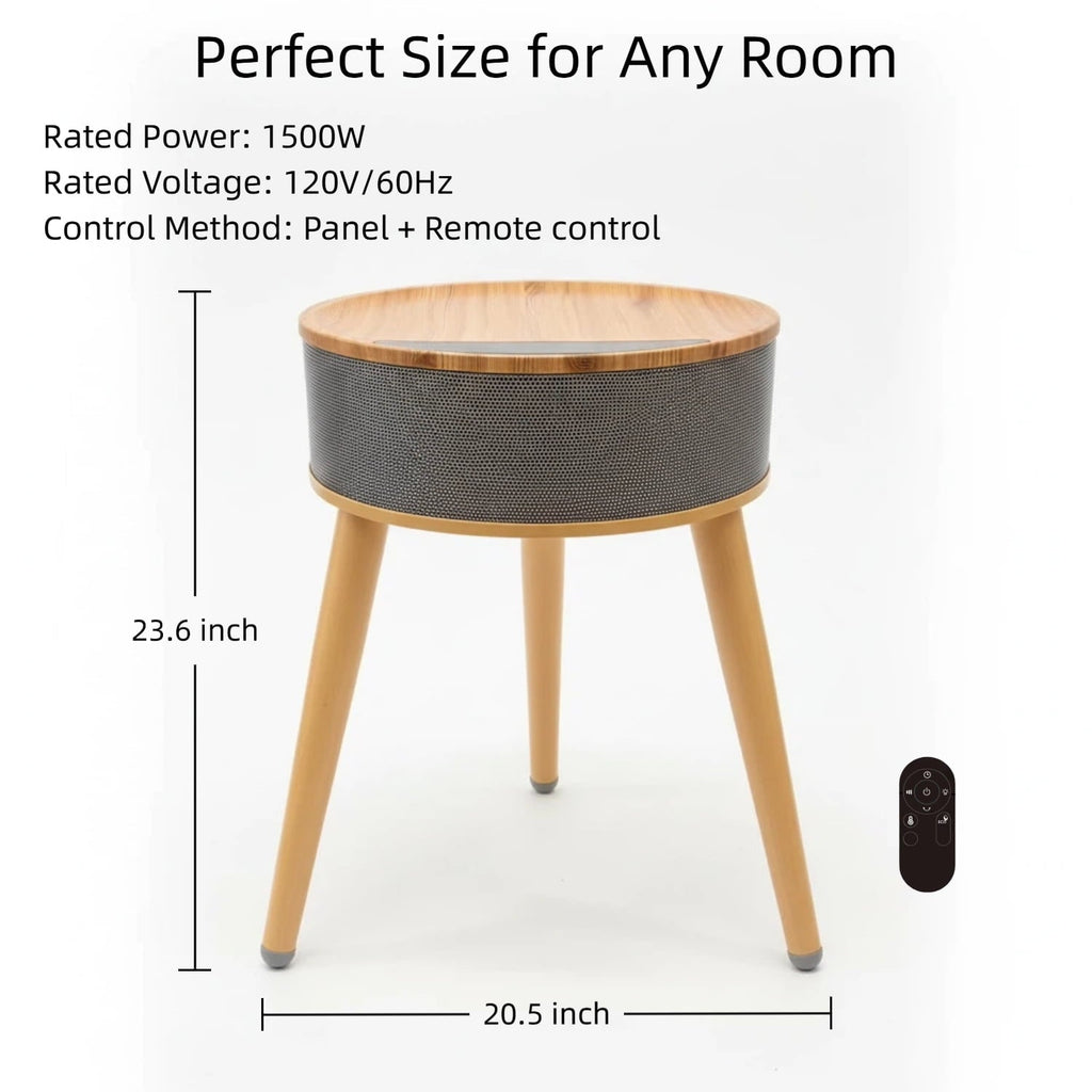 OmniRide Space Heater with Side Table, Ceramic 2-in-1 Indoor Heater with Remote, 1500W, Overheat & Tip-Over Protection, 1-12H Timer, LED Light for Home Office Bedroom Use, 23.6 Inch