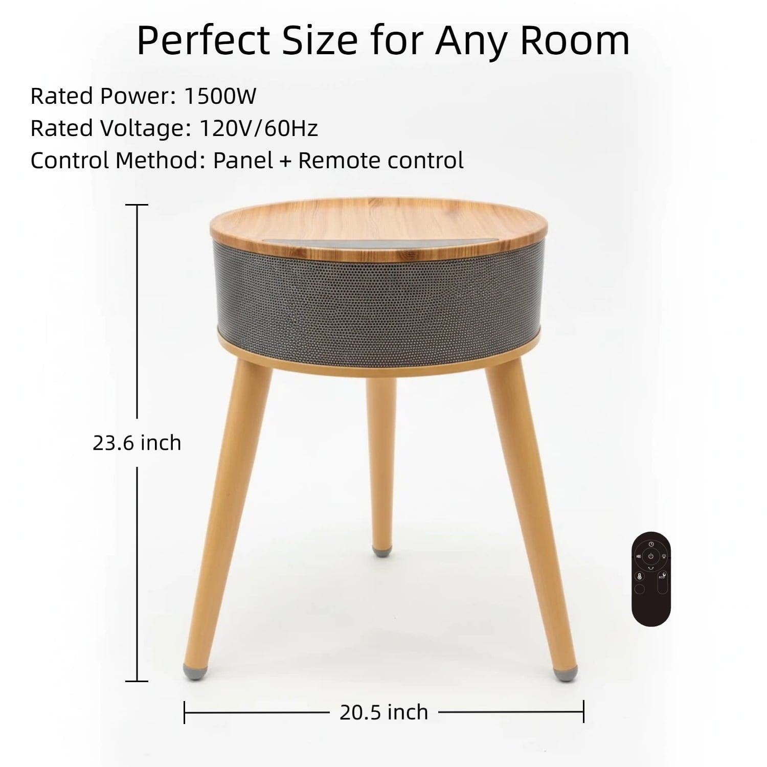 OmniRide Space Heater with Side Table, Ceramic 2-in-1 Indoor Heater with Remote, 1500W, Overheat & Tip-Over Protection, 1-12H Timer, LED Light for Home Office Bedroom Use, 23.6 Inch