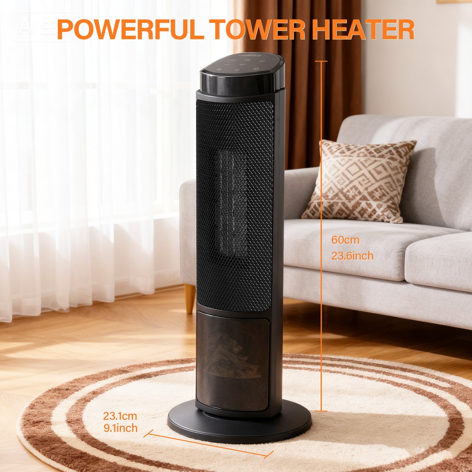 OmniRide Oscillating Space Heater with Remote, 70° Wide-Angle Heating, Quiet Portable Indoor Heater with Tip-Over Protection for Office & Home, Black