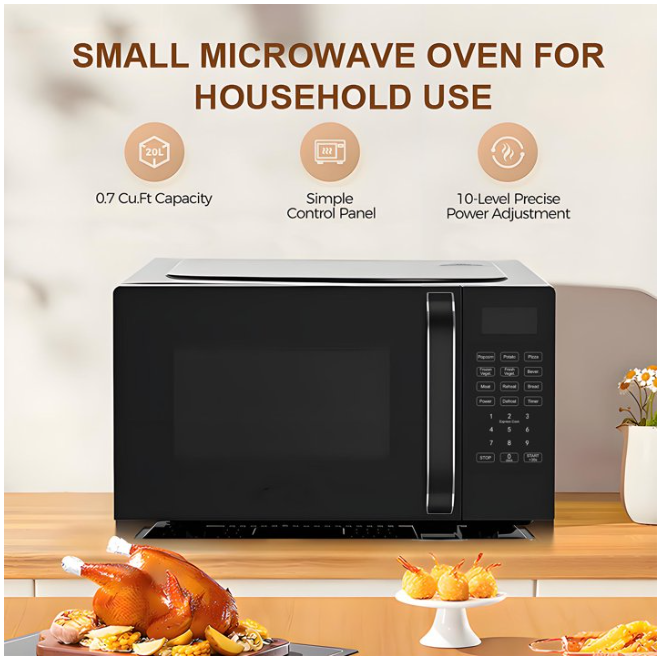 OmniRideCountertop Microwave Oven 0.7 Cu Ft, 700 Watts, 9 One-Touch Programs, 10 Temperature Settings, Defrost Function, Non-Stick Interior, Perfect for Apartments, Dorms, Family Kitchens
