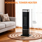 OmniRide Portable Space Heater for Indoor Use, 60°Oscillating Tower Heater with Thermostat, 12H Timer and Remote Control, 24 Inches, 1500W, Up to 99°F, Black