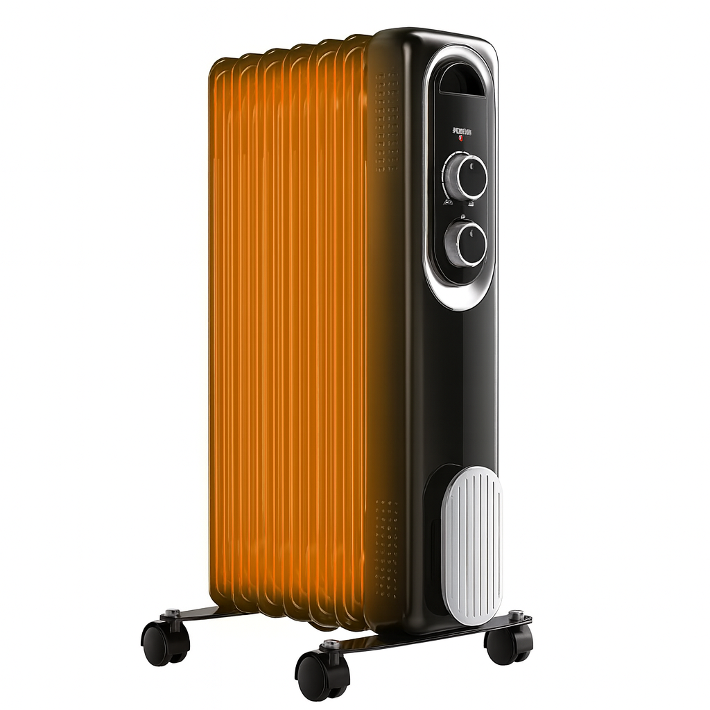 OmniRide Oil Filled Radiator, Electric Radiant Heaters for indoor use, Safe Lock, , Overheat & Tip-Over Protection, Adjustable Thermostat, Quiet, 1500W, 26" Black