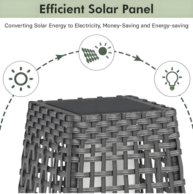 OmniRide Solar Powered Outdoor Floor Lamp - Waterproof Wicker Deck Lighting for Patio Garden Porch, Automatic Weather Resistant Solar Lantern, Easy Use No Wiring Needed