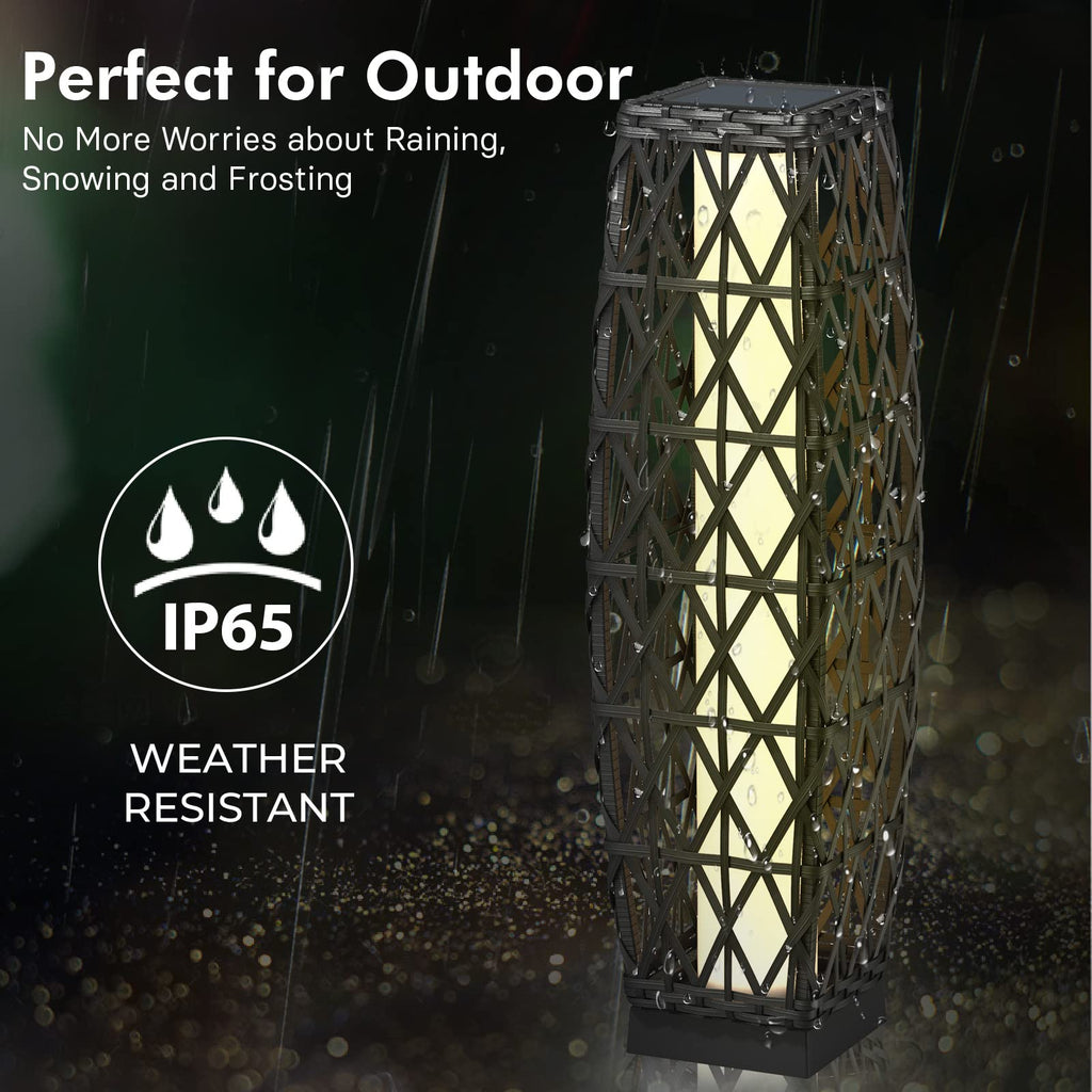 OmniRide Solar Powered Outdoor Floor Lamp - Automatic Woven Resin Wicker Garden Lantern, Waterproof Patio Lighting for Porch, Deck and Backyard Landscape Lighting (Large)