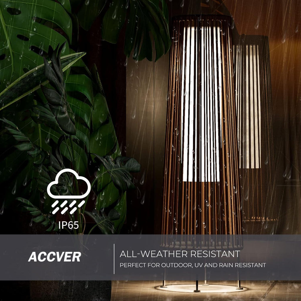 OmniRideOutdoor Floor Lamp 2-Pack, All-Weather Wicker Outdoor Solar Floor Lights, Waterproof, Dark Brown