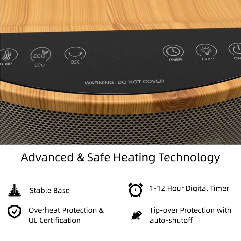 OmniRide Space Heater with Side Table, Ceramic 2-in-1 Indoor Heater with Remote, 1500W, Overheat & Tip-Over Protection, 1-12H Timer, LED Light for Home Office Bedroom Use, 23.6 Inch