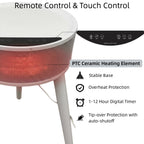 OmniRide Space Heater with Side Table, Ceramic 2-in-1 Indoor Heater with Remote, 1500W, Overheat & Tip-Over Protection, 1-12H Timer, LED Light for Home Office Bedroom Use, 23.6 Inch