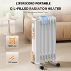 OmniRide Oil Filled Radiator, Electric Radiant Heaters for indoor use, Safe Lock, , Overheat & Tip-Over Protection, Adjustable Thermostat, Quiet, 1500W, 26" White