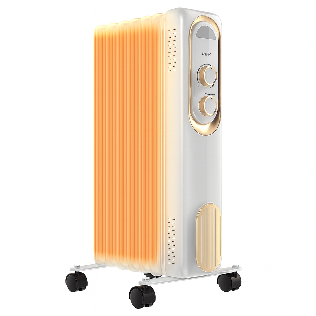 OmniRide Oil Filled Radiator, Electric Radiant Heaters for indoor use, Safe Lock, , Overheat & Tip-Over Protection, Adjustable Thermostat, Quiet, 1500W, 26" White