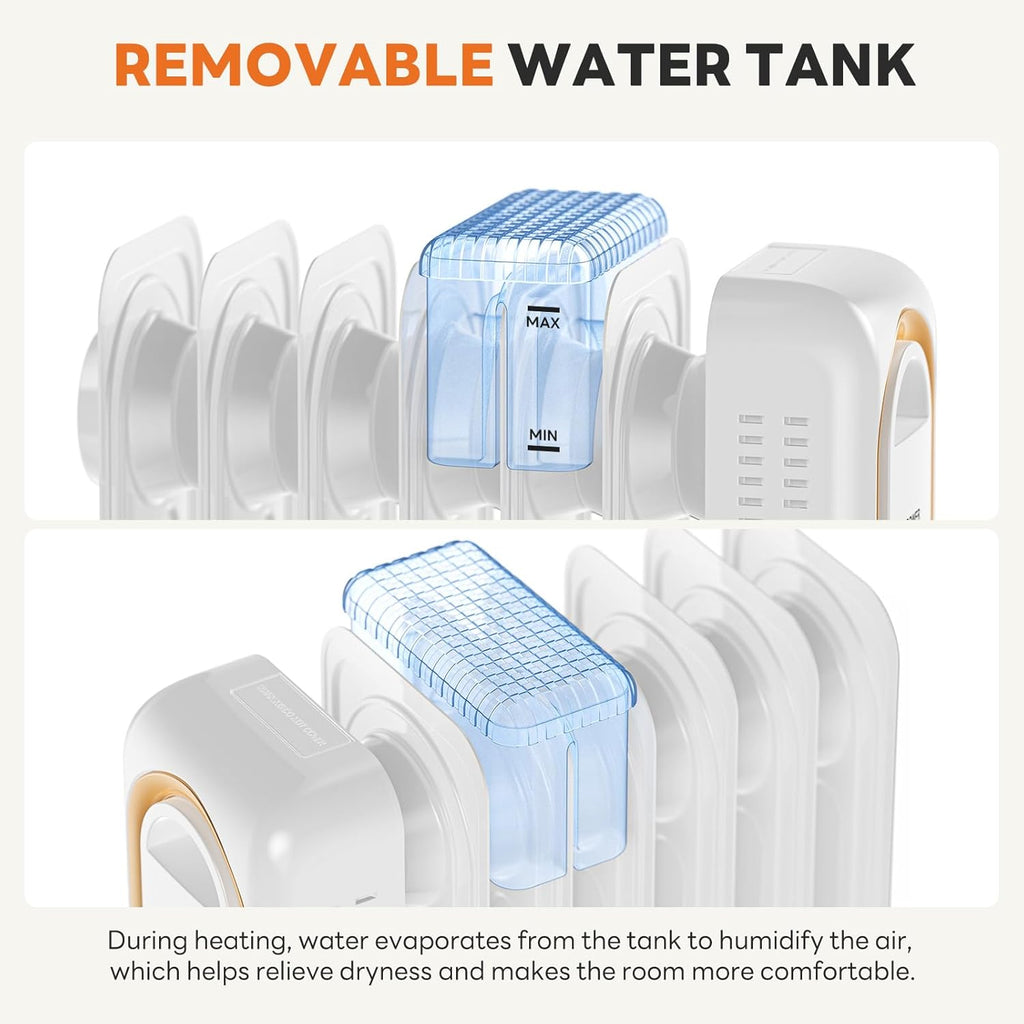 OmniRide Oil Filled Radiator, Electric Radiant Heaters for indoor use, Safe Lock, , Overheat & Tip-Over Protection, Adjustable Thermostat, Quiet, 1500W, 26" White