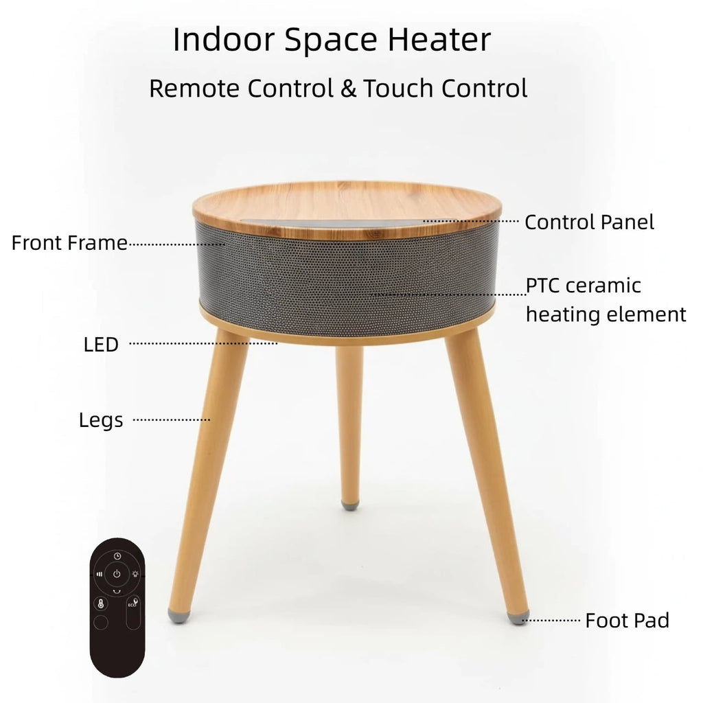 OmniRide Space Heater with Side Table, Ceramic 2-in-1 Indoor Heater with Remote, 1500W, Overheat & Tip-Over Protection, 1-12H Timer, LED Light for Home Office Bedroom Use, 23.6 Inch