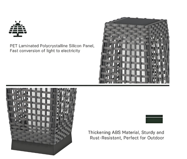 OmniRide Solar Powered Outdoor Floor Lamp - Waterproof Wicker Deck Lighting for Patio Garden Porch, Automatic Weather Resistant Solar Lantern, Easy Use No Wiring Needed