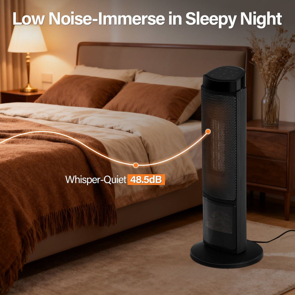 OmniRide Oscillating Space Heater with Remote, 70° Wide-Angle Heating, Quiet Portable Indoor Heater with Tip-Over Protection for Office & Home, Black