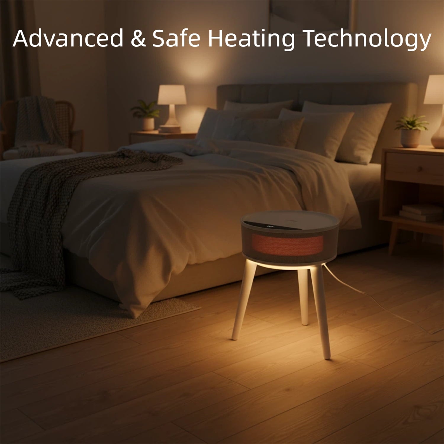 OmniRide Space Heater with Side Table, Ceramic 2-in-1 Indoor Heater with Remote, 1500W, Overheat & Tip-Over Protection, 1-12H Timer, LED Light for Home Office Bedroom Use, 23.6 Inch