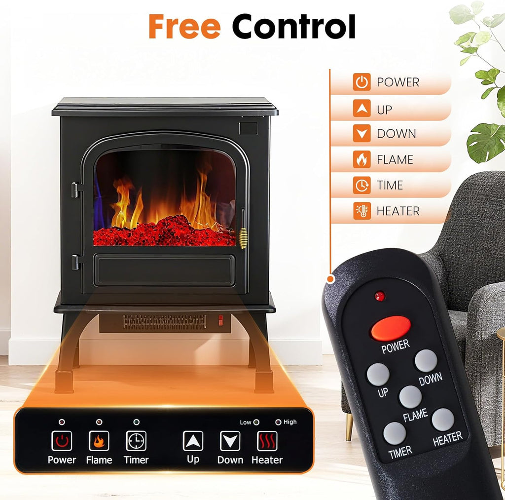 OmniRide 26" Freestanding Electric Fireplace with 3D Flame Effect - Remote Control, 12H Timer, 1500W Heater, Single Door, Overheat Protection for Living Room & Bedroom