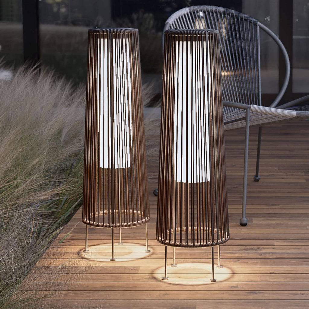 OmniRideOutdoor Floor Lamp 2-Pack, All-Weather Wicker Outdoor Solar Floor Lights, Waterproof, Dark Brown