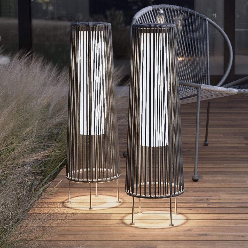 OmniRideOutdoor Floor Lamp 2-Pack, All-Weather Wicker Outdoor Solar Floor Lights, Waterproof, Gray
