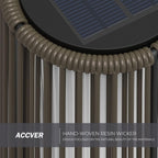 OmniRideOutdoor Floor Lamp 2-Pack, All-Weather Wicker Outdoor Solar Floor Lights, Waterproof, Dark Brown