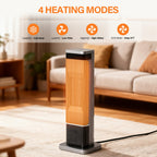OmniRide Portable Space Heater for Indoor Use, 60°Oscillating Tower Heater with Thermostat, 12H Timer and Remote Control, 24 Inches, 1500W, Up to 99°F, Silver
