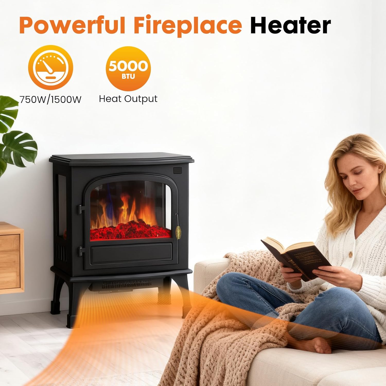 OmniRide 26" Freestanding Electric Fireplace with 3D Flame Effect - Remote Control, 12H Timer, 1500W Heater, Single Door, Overheat Protection for Living Room & Bedroom