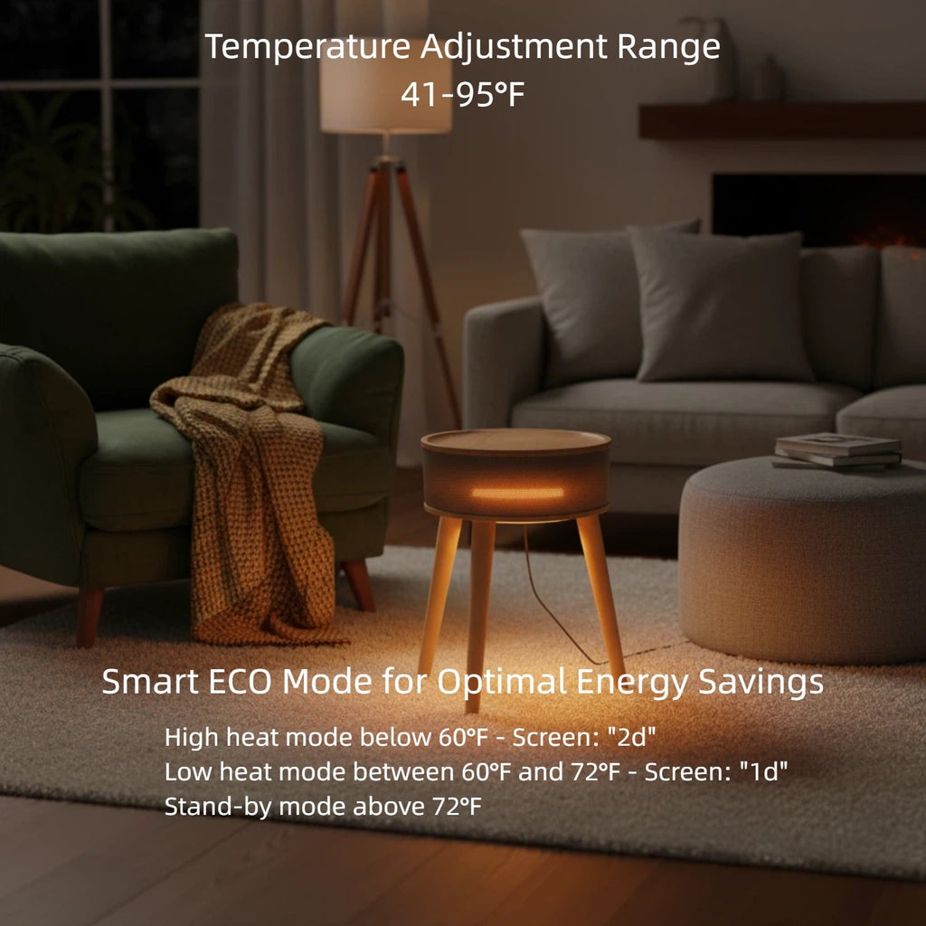 OmniRide Space Heater with Side Table, Ceramic 2-in-1 Indoor Heater with Remote, 1500W, Overheat & Tip-Over Protection, 1-12H Timer, LED Light for Home Office Bedroom Use, 23.6 Inch