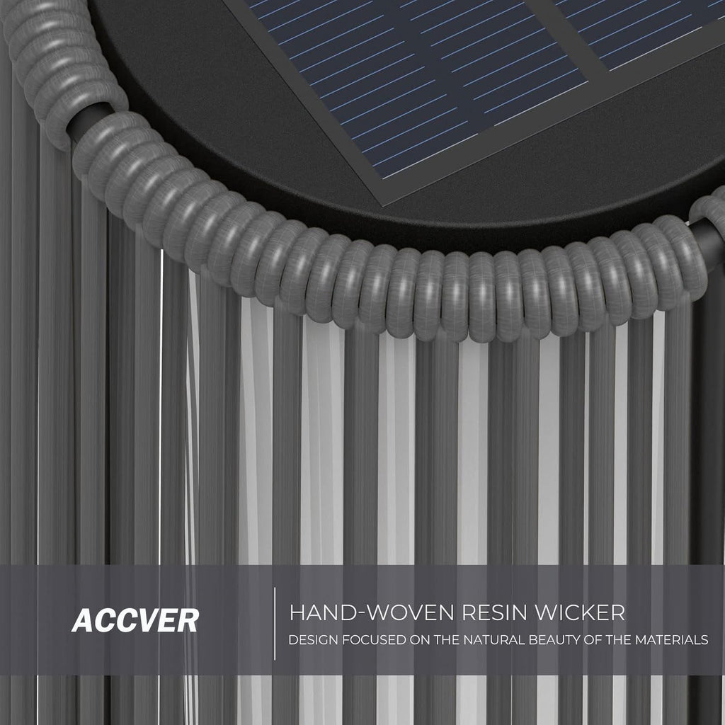 OmniRideOutdoor Floor Lamp 2-Pack, All-Weather Wicker Outdoor Solar Floor Lights, Waterproof, Gray