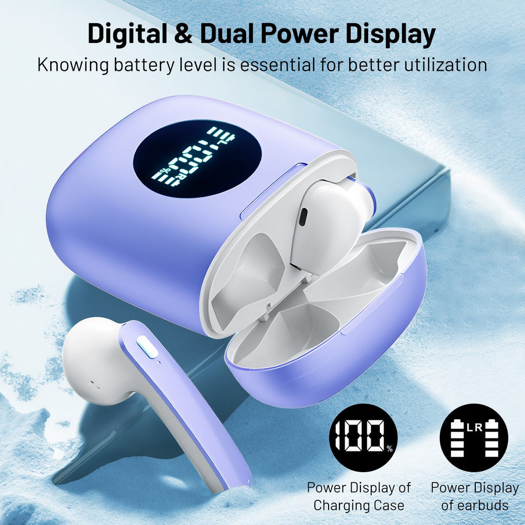 Wireless Headphones with 40Hrs Battery Life, Deep Bass, Wireless Charging Case, LED Display, Waterproof Mic - For Phone, Tablet, TV