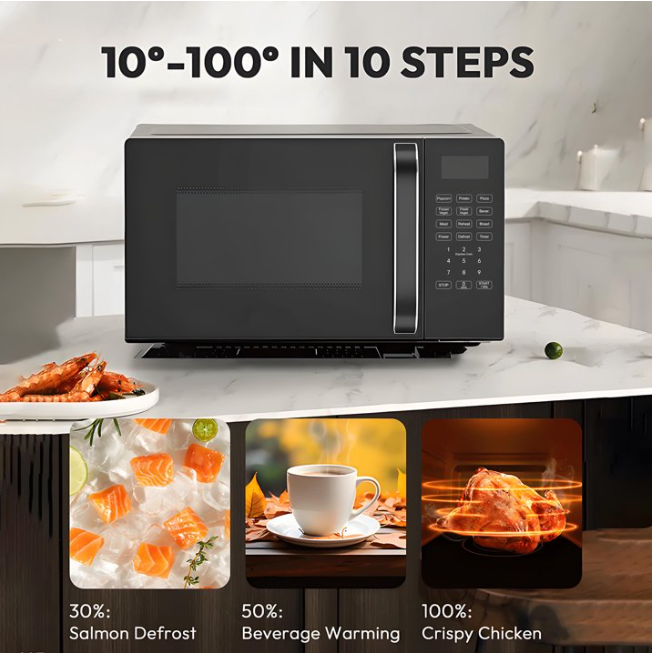 OmniRideCountertop Microwave Oven 0.7 Cu Ft, 700 Watts, 9 One-Touch Programs, 10 Temperature Settings, Defrost Function, Non-Stick Interior, Perfect for Apartments, Dorms, Family Kitchens