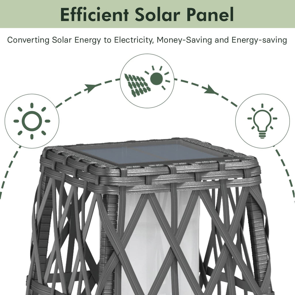 OmniRide Solar Powered Outdoor Floor Lamp - Automatic Woven Resin Wicker Garden Lantern, Waterproof Patio Lighting for Porch, Deck and Backyard Landscape Lighting (Large)