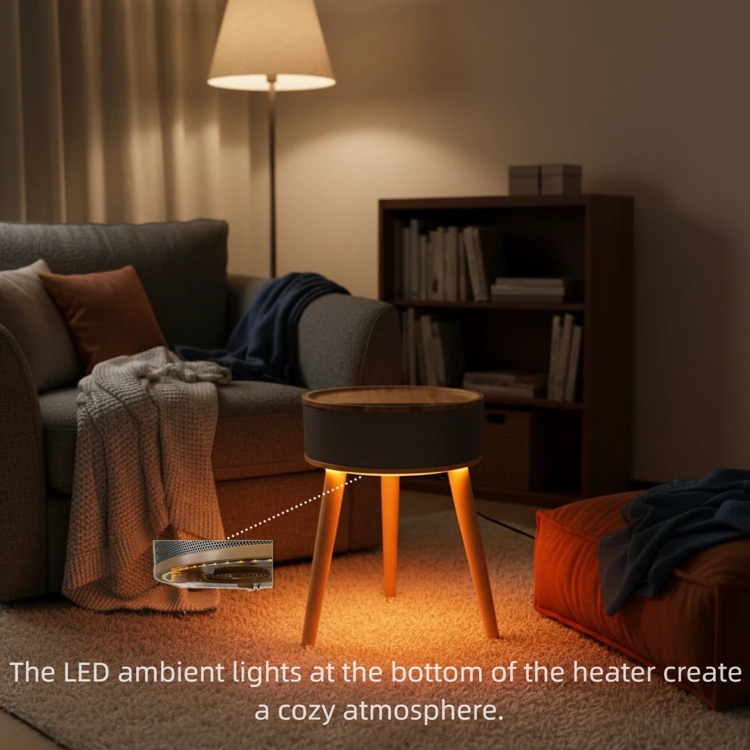 OmniRide Space Heater with Side Table, Ceramic 2-in-1 Indoor Heater with Remote, 1500W, Overheat & Tip-Over Protection, 1-12H Timer, LED Light for Home Office Bedroom Use, 23.6 Inch