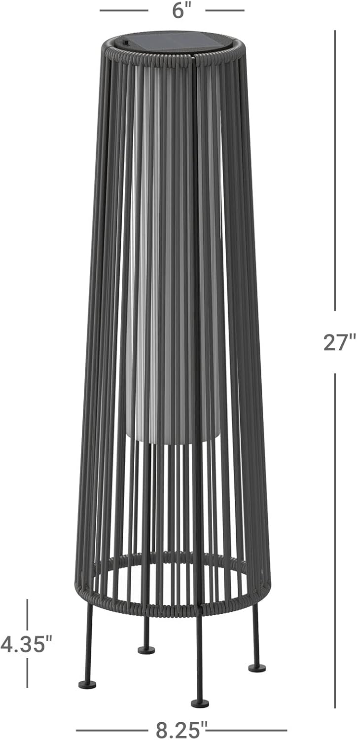 OmniRideOutdoor Floor Lamp 2-Pack, All-Weather Wicker Outdoor Solar Floor Lights, Waterproof, Gray