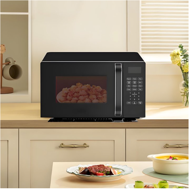 OmniRideCountertop Microwave Oven 0.7 Cu Ft, 700 Watts, 9 One-Touch Programs, 10 Temperature Settings, Defrost Function, Non-Stick Interior, Perfect for Apartments, Dorms, Family Kitchens