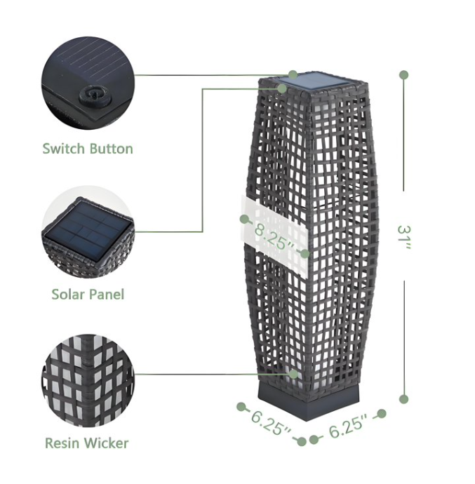 OmniRide Solar Powered Outdoor Floor Lamp - Waterproof Wicker Deck Lighting for Patio Garden Porch, Automatic Weather Resistant Solar Lantern, Easy Use No Wiring Needed