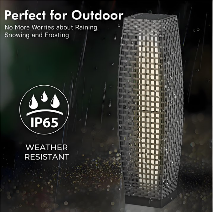 OmniRide Solar Powered Outdoor Floor Lamp - Waterproof Wicker Deck Lighting for Patio Garden Porch, Automatic Weather Resistant Solar Lantern, Easy Use No Wiring Needed