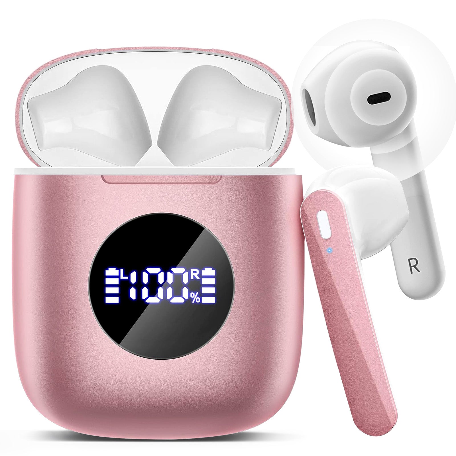 Wireless Headphones with 40Hrs Battery Life, Deep Bass, Wireless Charging Case, LED Display, Waterproof Mic - For Phone, Tablet, TV